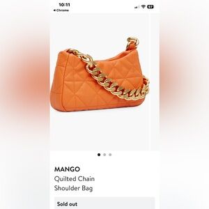 Mango Orange Quilted Baguette Purse with Gold Chain